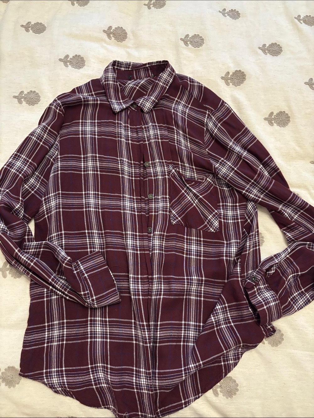 Women's Burgundy Plaid Button-Up Shirt - Casual Long Sleeve